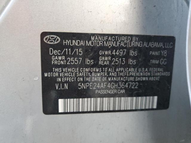 5NPE24AF4GH364722 - 2016 HYUNDAI SONATA SE SILVER photo 12