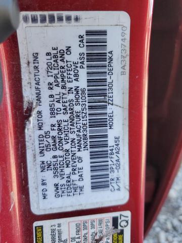 1NXBR30E15Z531036 - 2005 TOYOTA COROLLA CE 勃艮第红 照片 12