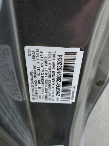 2HGFG12809H532034 - 2009 HONDA CIVIC EX GRAY photo 12