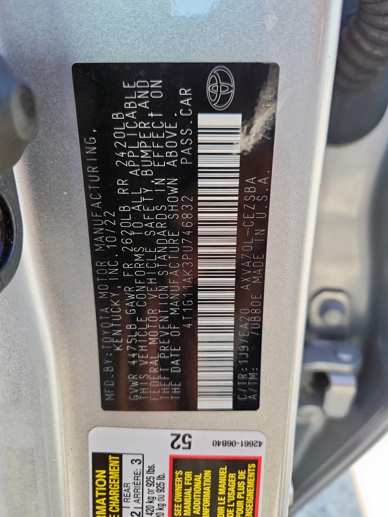 4T1G11AK3PU746832 - 2023 TOYOTA CAMRY SE NIGHT SHADE SILVER photo 13