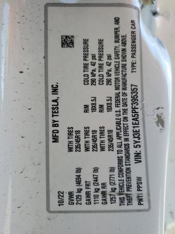 5YJ3E1EA5PF395357 - 2023 TESLA MODEL 3 白色 照片 12