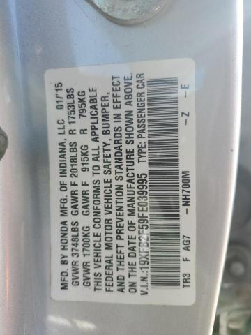 19XFB2F59FE039995 - 2015 HONDA CIVIC LX SILVER photo 12