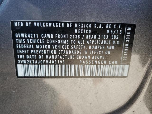 3VW2K7AJ0FM409198 - 2015 VOLKSWAGEN JETTA BASE GRAY photo 12