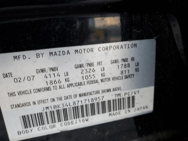 JM1BK34L871718957 - 2007 MAZDA SPEED 3 BLACK photo 12