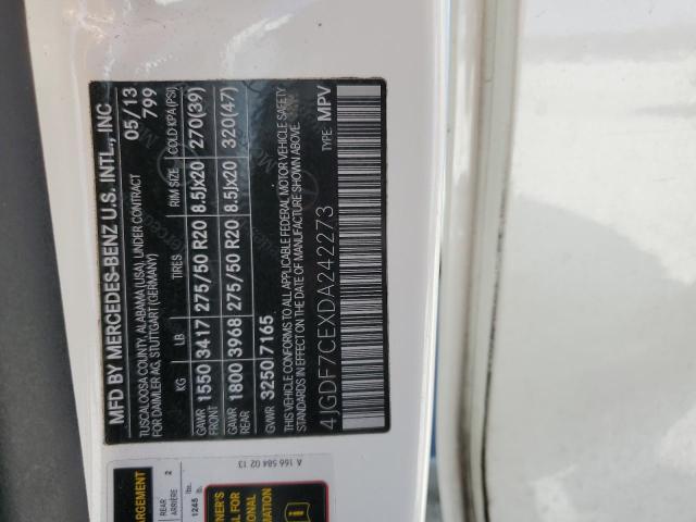 4JGDF7CEXDA242273 - 2013 MERCEDES-BENZ GL 450 4MATIC WHITE photo 13