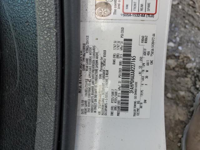 3FAHP0HAXAR227165 - 2010 FORD FUSION SE WHITE photo 12