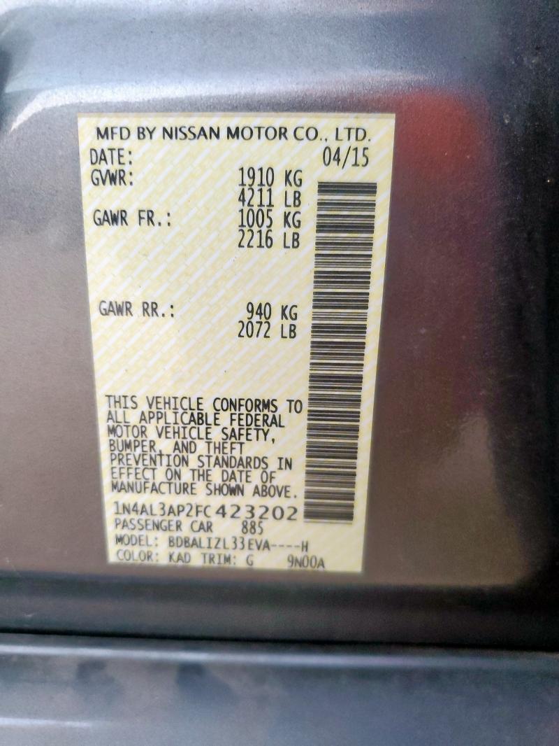 1N4AL3AP2FC423202 - 2015 NISSAN ALTIMA 2.5 Сірий фото 12