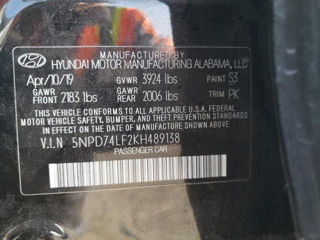 5NPD74LF2KH489138 - 2019 HYUNDAI ELANTRA SE BLACK photo 12