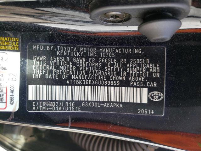 4T1BK36BX6U089859 - 2006 TOYOTA AVALON XL 黑色 照片 12