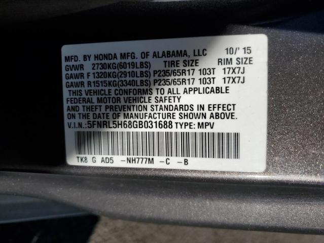 5FNRL5H68GB031688 - 2016 HONDA ODYSSEY EXL GRAY photo 13