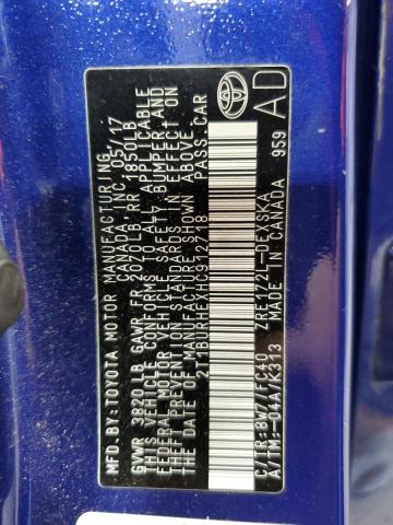 2T1BURHEXHC912718 - 2017 TOYOTA COROLLA L BLUE photo 12