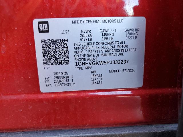 1GNEVGKW5PJ332237 - 2023 CHEVROLET TRAVERSE LT 勃艮第红 照片 13