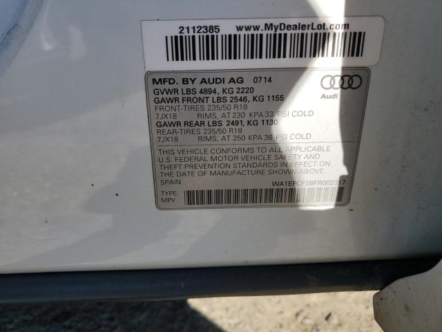 WA1EFCFS8FR002317 - 2015 AUDI Q3 PREMIUM PLUS Білий фото 12