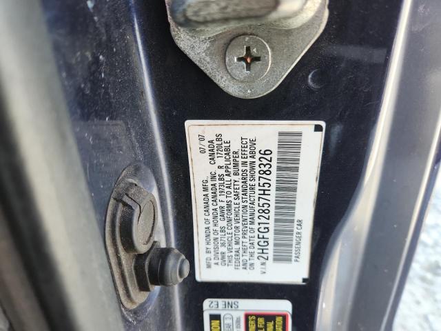 2HGFG12857H578326 - 2007 HONDA CIVIC EX BLUE photo 12