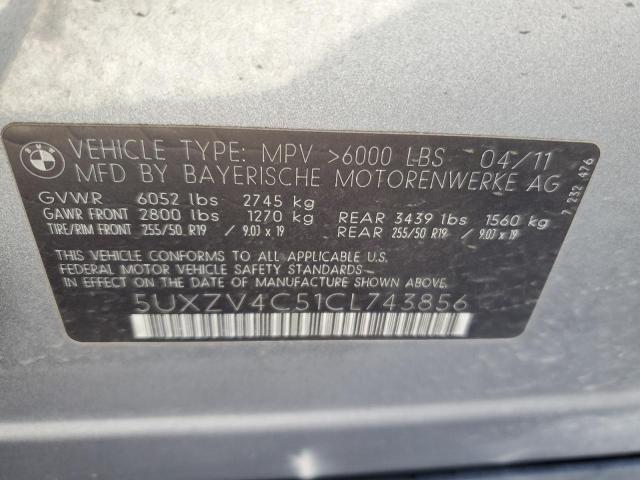 5UXZV4C51CL743856 - 2012 BMW X5 XDRIVE35I GRAY photo 13