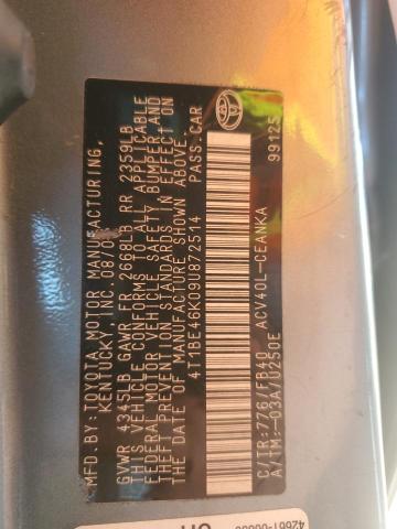 4T1BE46K09U872514 - 2009 TOYOTA CAMRY BASE TEAL photo 12