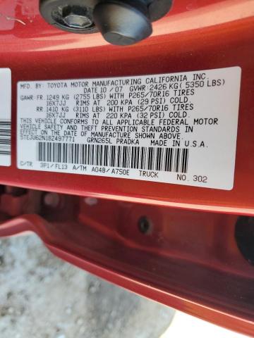 5TEJU62N18Z497771 - 2008 TOYOTA TACOMA DOUBLE CAB PRERUNNER RED photo 13