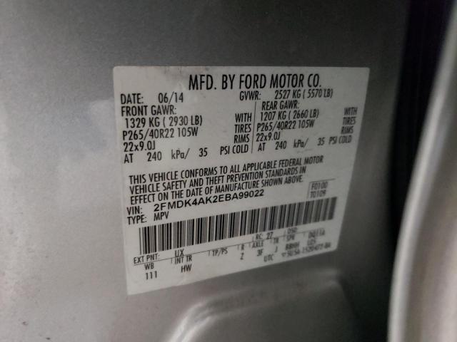 2FMDK4AK2EBA99022 - 2014 FORD EDGE SPORT SILVER photo 13