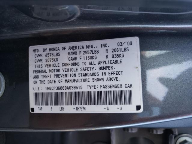 1HGCP36869A039515 - 2009 HONDA ACCORD EXL GRAY photo 13