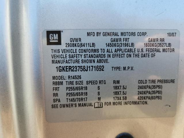 1GKER23758J171692 - 2008 GMC ACADIA SLT-1 SILVER photo 13
