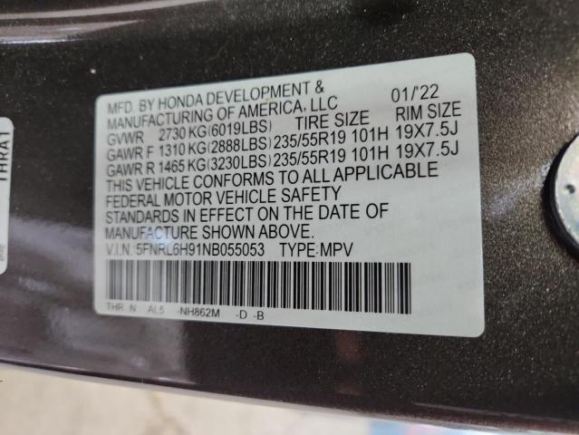 5FNRL6H91NB055053 - 2022 HONDA ODYSSEY ELITE ნაცრისფერი ფოტო 13