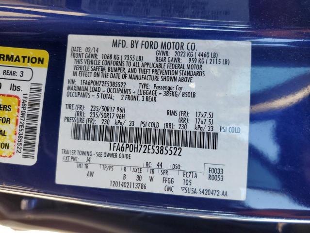 1FA6P0H72E5385522 - 2014 FORD FUSION SE BLUE photo 12