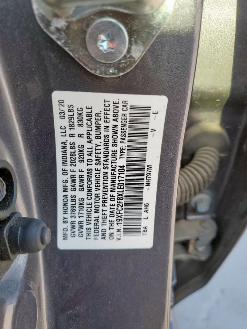 19XFC2F8XLE017104 - 2020 HONDA CIVIC SPORT ვერცხლისფერი ფოტო 13