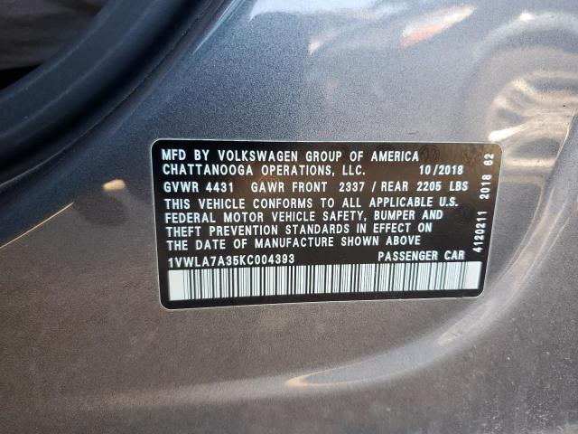 1VWLA7A35KC004393 - 2019 VOLKSWAGEN PASSAT WOLFSBURG Серый фото 13