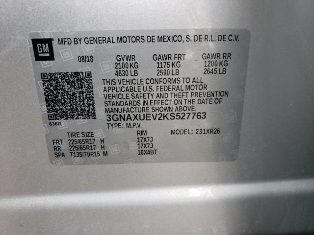 3GNAXUEV2KS527763 - 2019 CHEVROLET EQUINOX LT SILVER photo 12