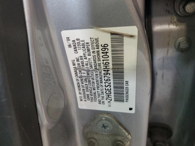 2HGES26794H610496 - 2004 HONDA CIVIC EX SILVER photo 12