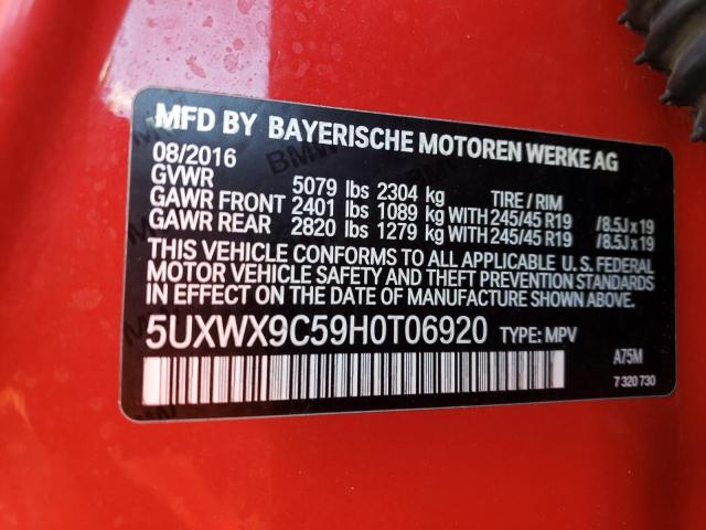 5UXWX9C59H0T06920 - 2017 BMW X3 XDRIVE28I RED photo 12