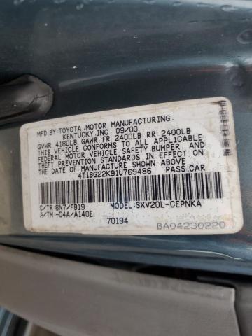 4T1BG22K91U769486 - 2001 TOYOTA CAMRY CE TEAL photo 12