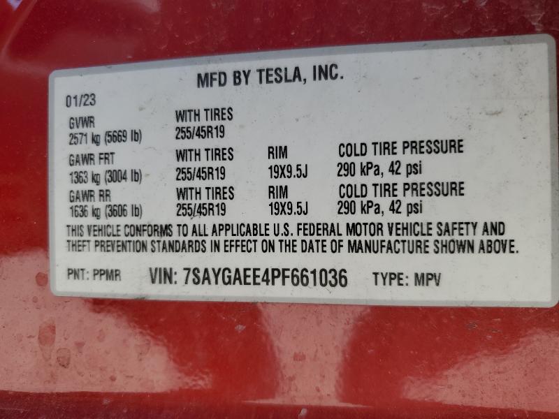 7SAYGAEE4PF661036 - 2023 TESLA MODEL Y Rojo foto 14
