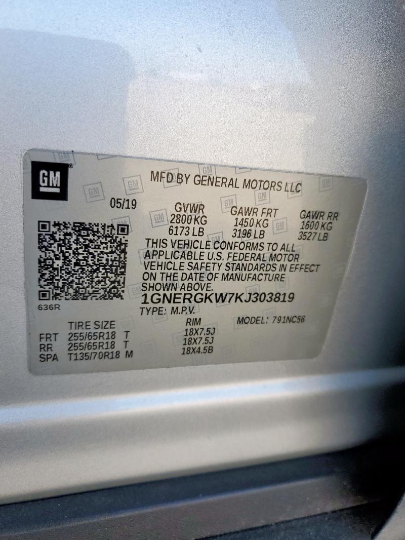 1GNERGKW7KJ303819 - 2019 CHEVROLET TRAVERSE LT SILVER photo 14