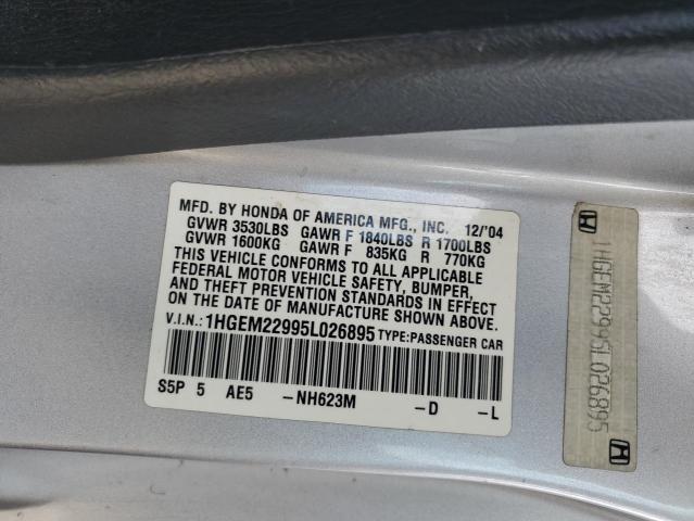 1HGEM22995L026895 - 2005 HONDA CIVIC EX Argent photo 12