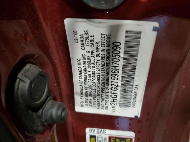 2HGFG21596H705090 - 2006 HONDA CIVIC SI MAROON photo 12