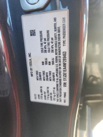 5YJ3E1EA4NF289463 - 2022 TESLA MODEL 3 Boz foto 13