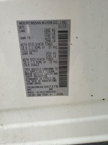 5N1AR2MN3DC647276 - 2013 NISSAN PATHFINDER S 白色 照片 14