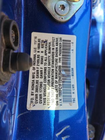 19XFC1F72HE204099 - 2017 HONDA CIVIC EXL Mavi foto 12