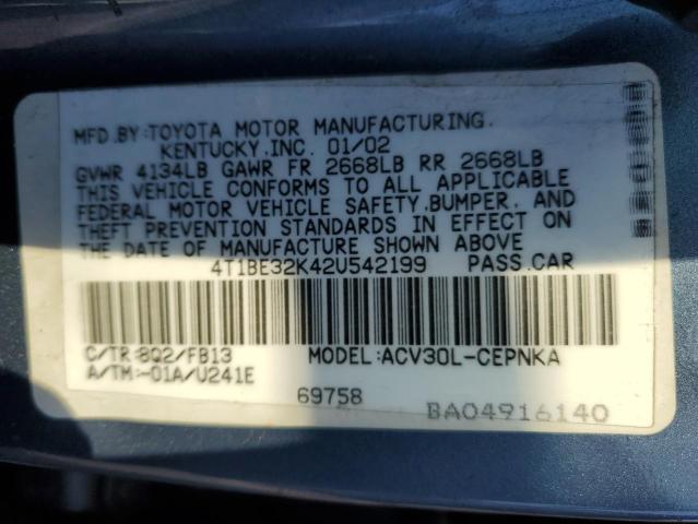 4T1BE32K42U542199 - 2002 TOYOTA CAMRY LE TURQUOISE photo 13