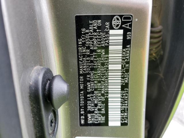 2T1BURHE5HC792679 - 2017 TOYOTA COROLLA L 棕色 照片 12