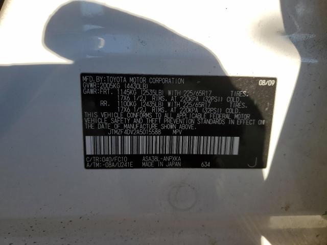 JTMZF4DV2A5015588 - 2010 TOYOTA RAV4 WHITE photo 12