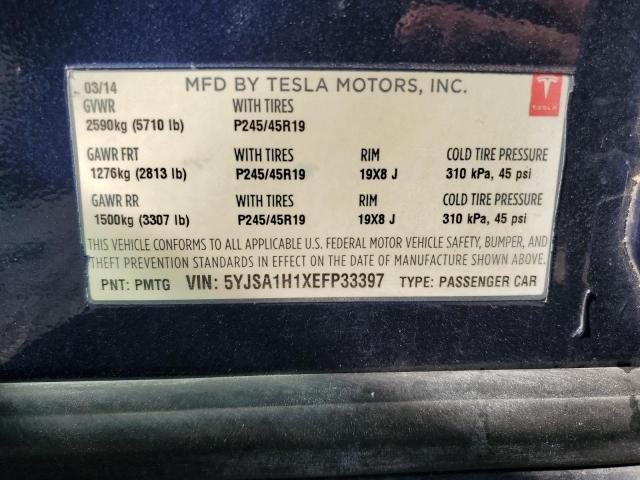 5YJSA1H1XEFP33397 - 2014 TESLA MODEL S Mavi foto 12