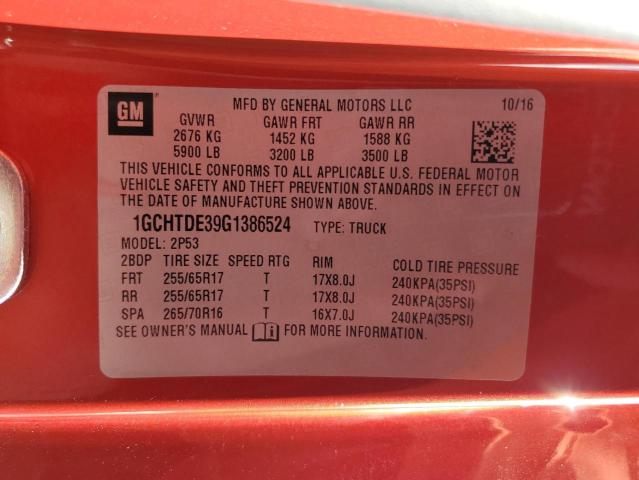 1GCHTDE39G1386524 - 2016 CHEVROLET COLORADO Z71 RED photo 12