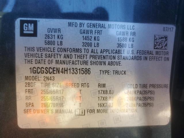 1GCGSCEN4H1331586 - 2017 CHEVROLET COLORADO LT GRAY photo 12
