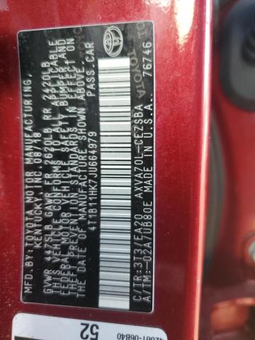 4T1B11HK7JU664979 - 2018 TOYOTA CAMRY L BURGUNDY photo 12