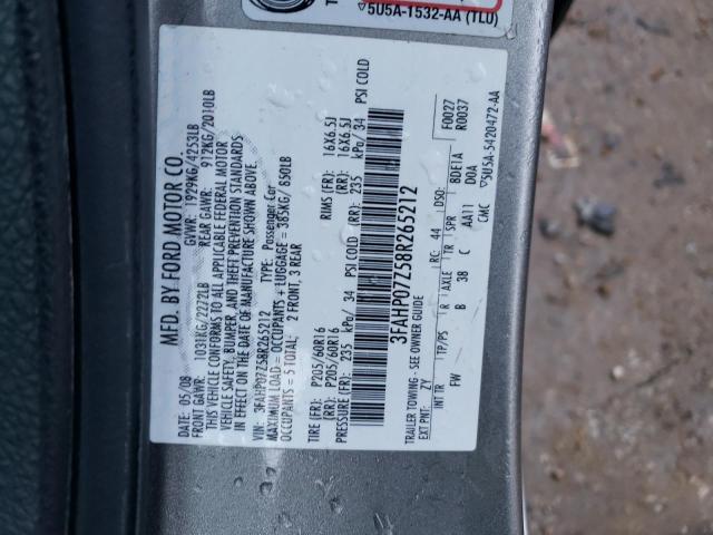 3FAHP07Z58R265212 - 2008 FORD FUSION SE GRAY photo 12