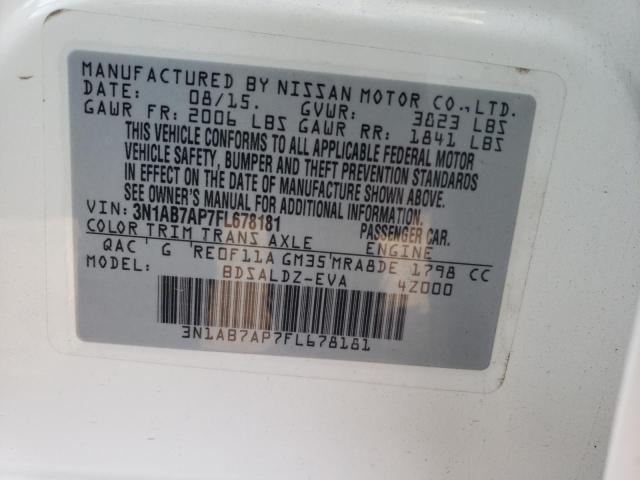 3N1AB7AP7FL678181 - 2015 NISSAN SENTRA S WHITE photo 12