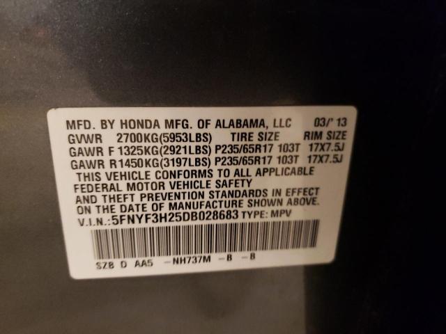 5FNYF3H25DB028683 - 2013 HONDA PILOT LX GRAY photo 13