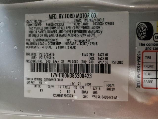 1ZVHT80N385208423 - 2008 FORD MUSTANG SILVER photo 13